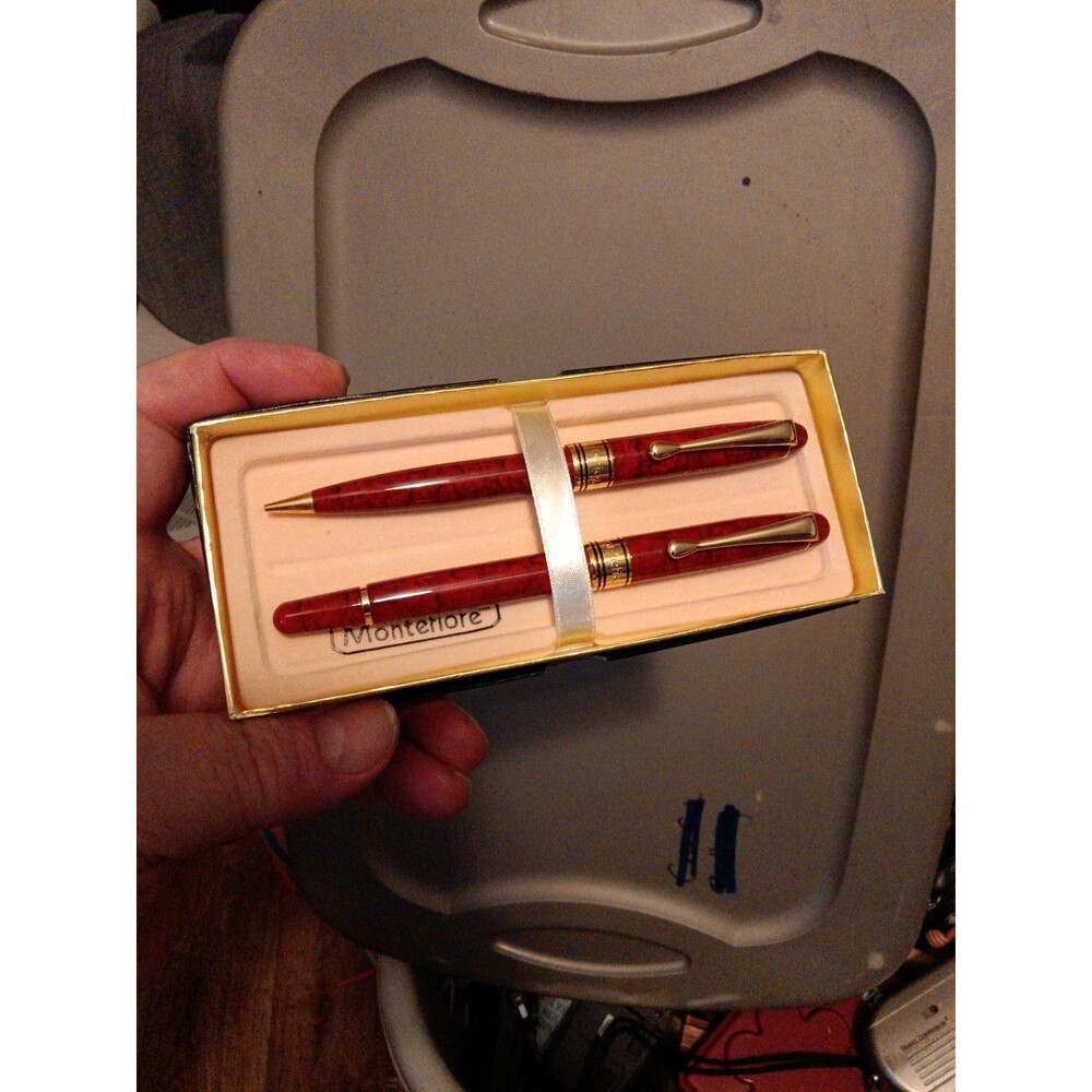 Montefiore Pen and Pencil Set Red w/  gold Accents